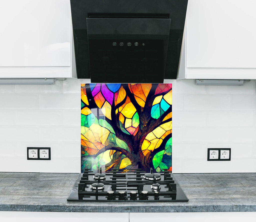 Vibrant Tree of Life Stained Wall Art - Glass Kitchen Backsplash-BacksplashArtworks