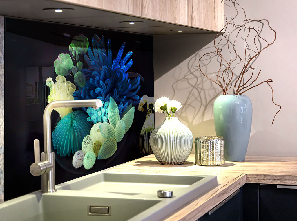 Botanical Floral Tempered Glass Backsplash-BacksplashArtworks