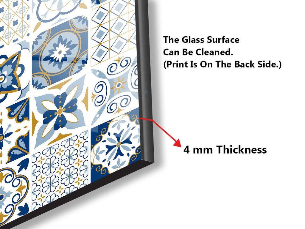 Mosaic Glass Kitchen Backsplash with Traditional Blue and White Tile Design-BacksplashArtworks