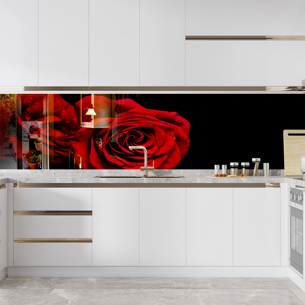 Red Rose Tempered Glass Backsplash-BacksplashArtworks