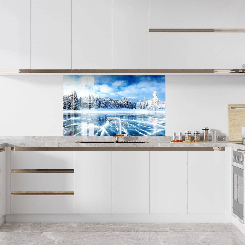 Frozen Serenity – Glass Kitchen Backsplash-BacksplashArtworks
