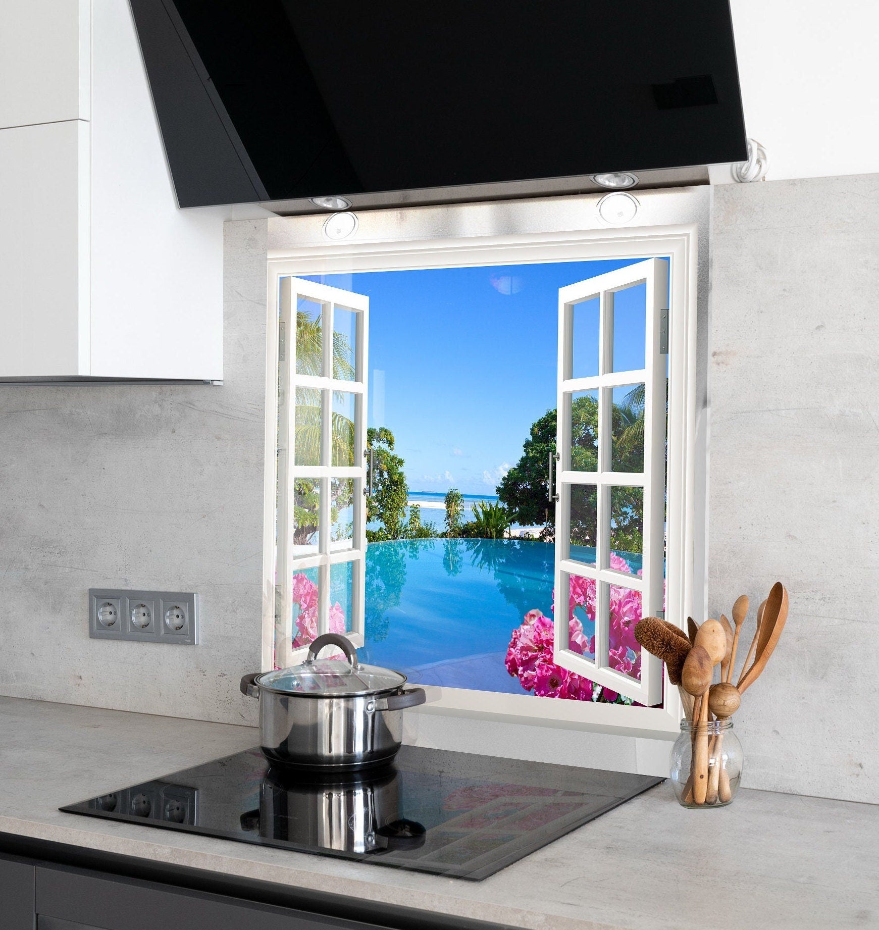 Tropical Paradise Window View Glass | Backsplash Artworks ...