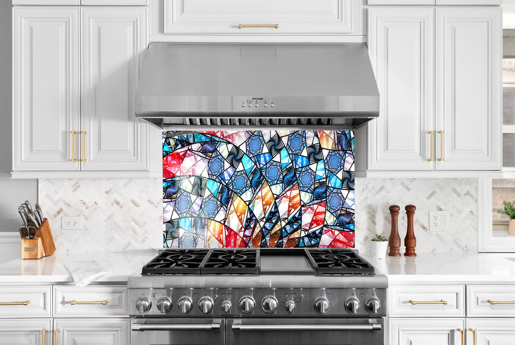 Modern Kaleidoscope Design - Glass Kitchen Backsplash-BacksplashArtworks