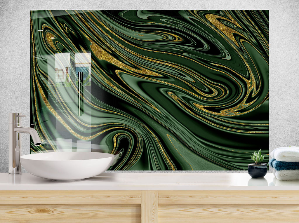 Emerald Swirl Marble - Glass Kitchen Backsplash-BacksplashArtworks