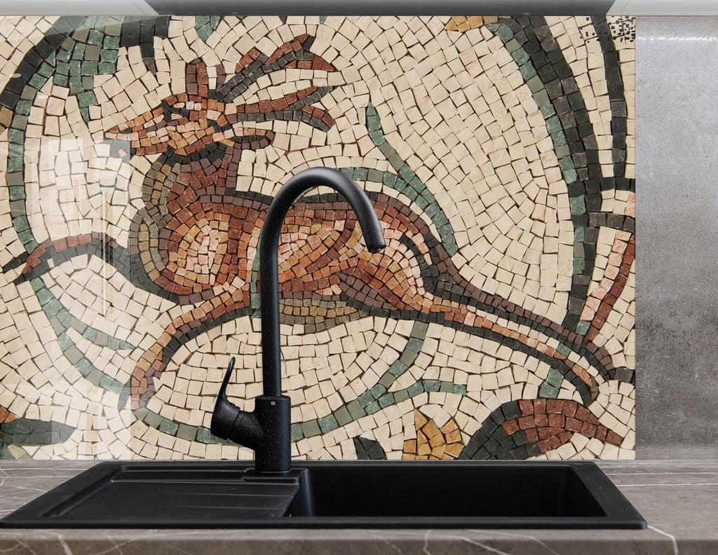 Mosaic Glass Kitchen Backsplash with Running Gazelle Design-BacksplashArtworks