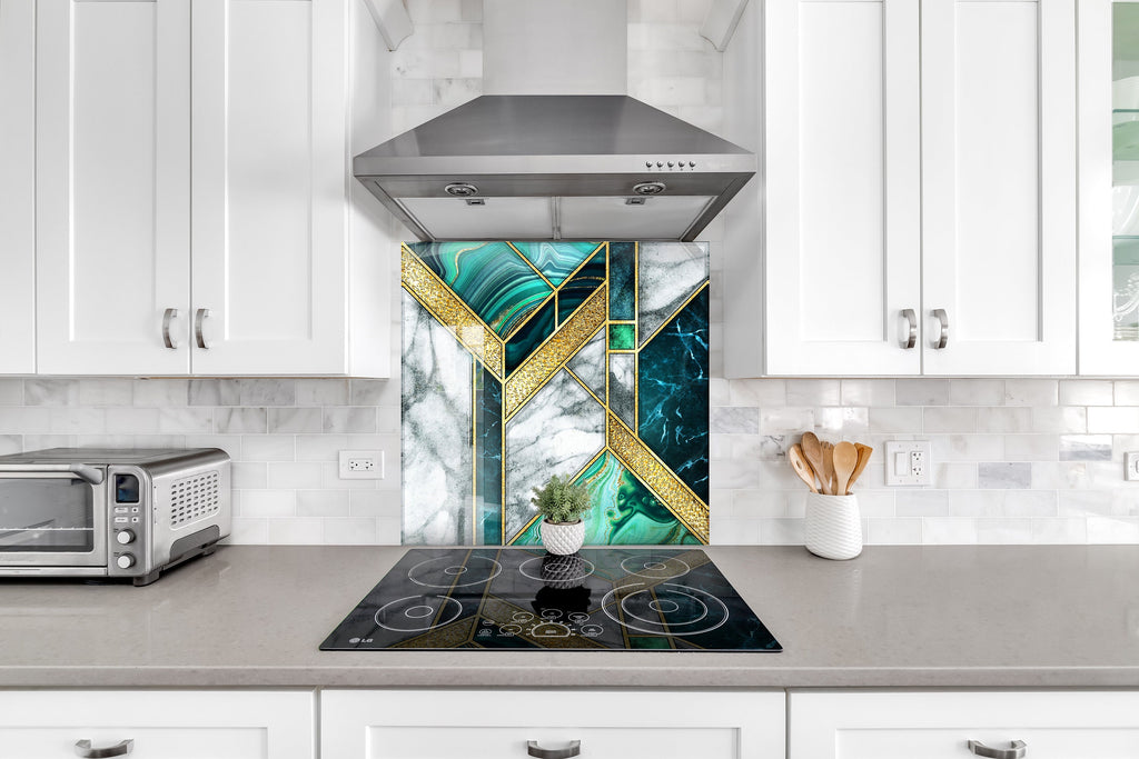 Luxury Emerald & Gold - Glass Kitchen Backsplash-BacksplashArtworks