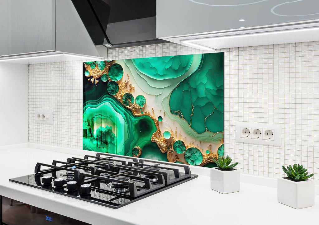 Emerald Bliss - Glass Kitchen Backsplash-BacksplashArtworks
