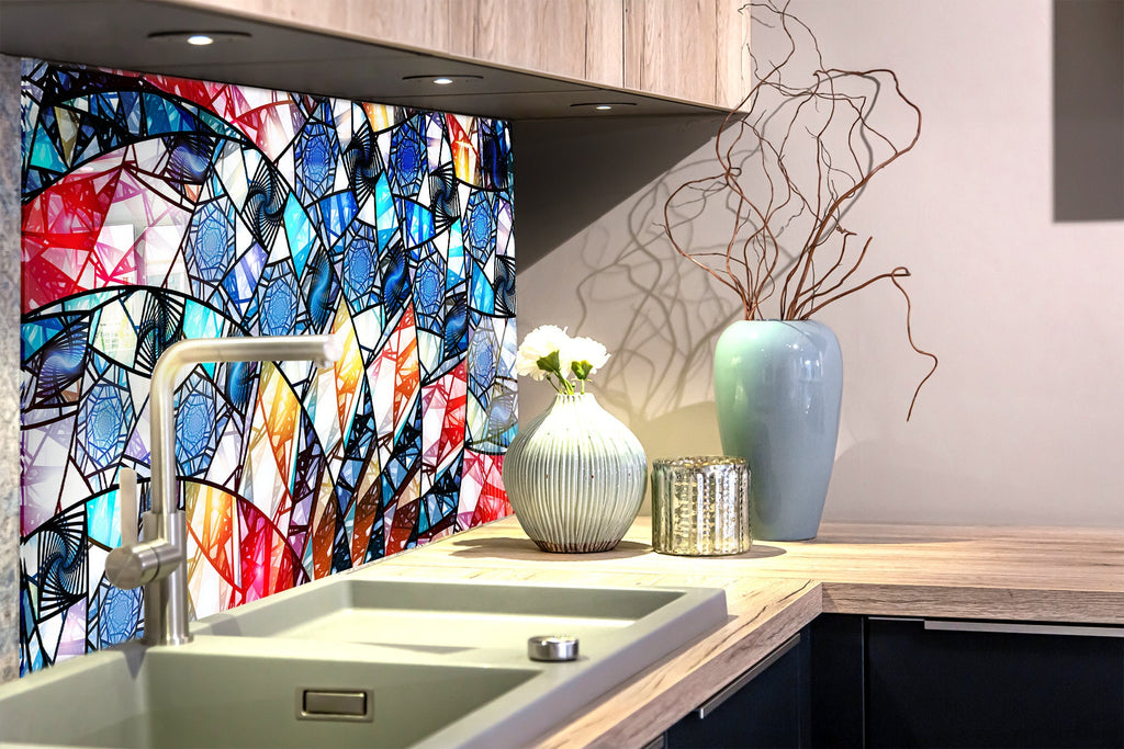 Modern Kaleidoscope Design - Glass Kitchen Backsplash-BacksplashArtworks