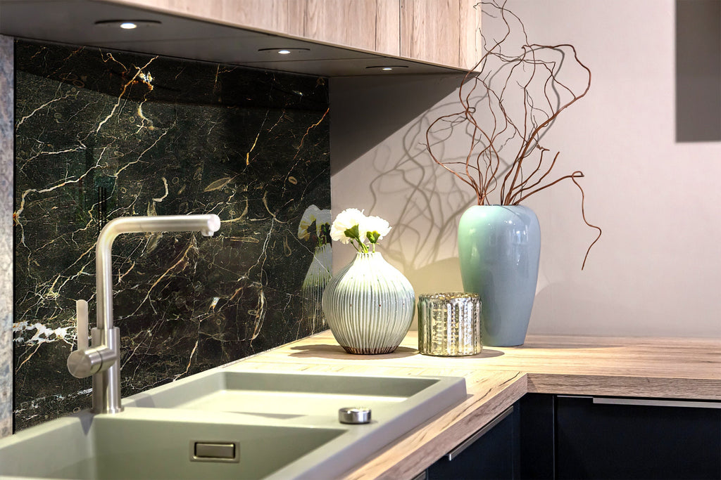 Midnight Green Marble - Glass Kitchen Backsplash-BacksplashArtworks