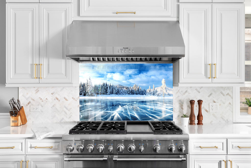Frozen Serenity – Glass Kitchen Backsplash-BacksplashArtworks