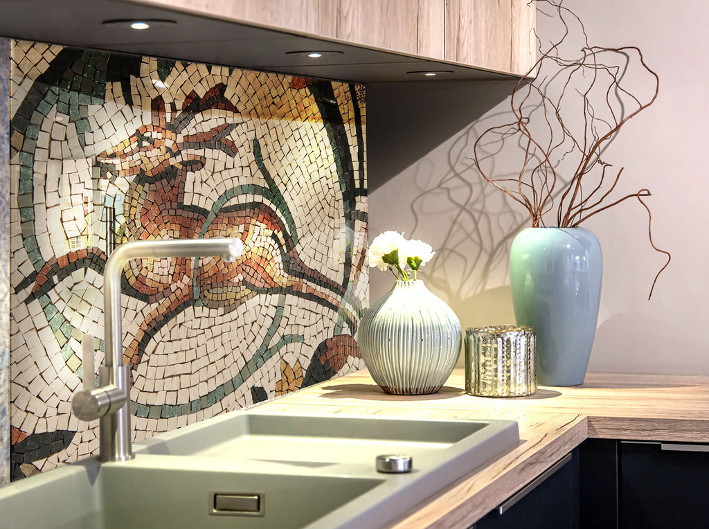 Mosaic Glass Kitchen Backsplash with Running Gazelle Design-BacksplashArtworks