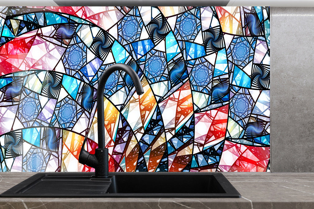 Modern Kaleidoscope Design - Glass Kitchen Backsplash-BacksplashArtworks