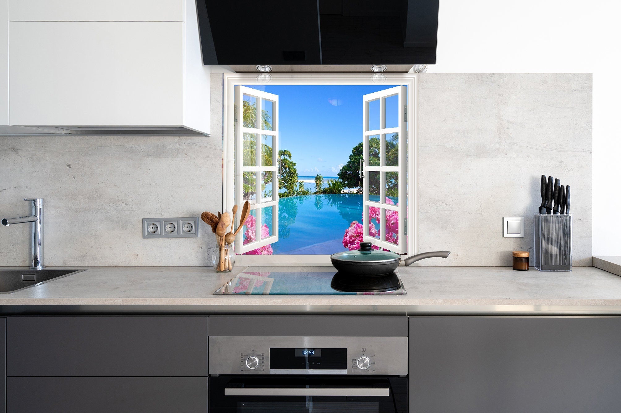 Tropical Paradise Window View Glass | Backsplash Artworks ...