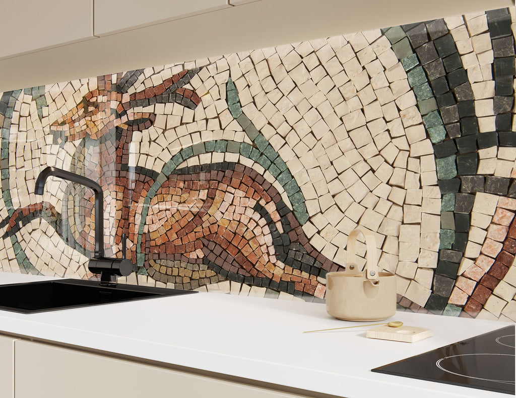 Mosaic Glass Kitchen Backsplash with Running Gazelle Design-BacksplashArtworks