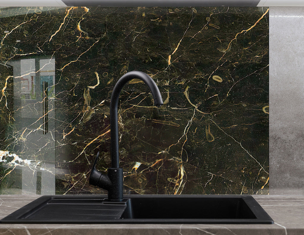 Midnight Green Marble - Glass Kitchen Backsplash-BacksplashArtworks