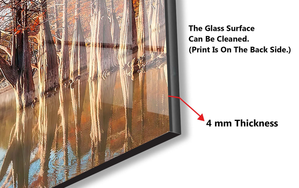 Autumn Cypress Reflections - Glass Kitchen Backsplash-BacksplashArtworks