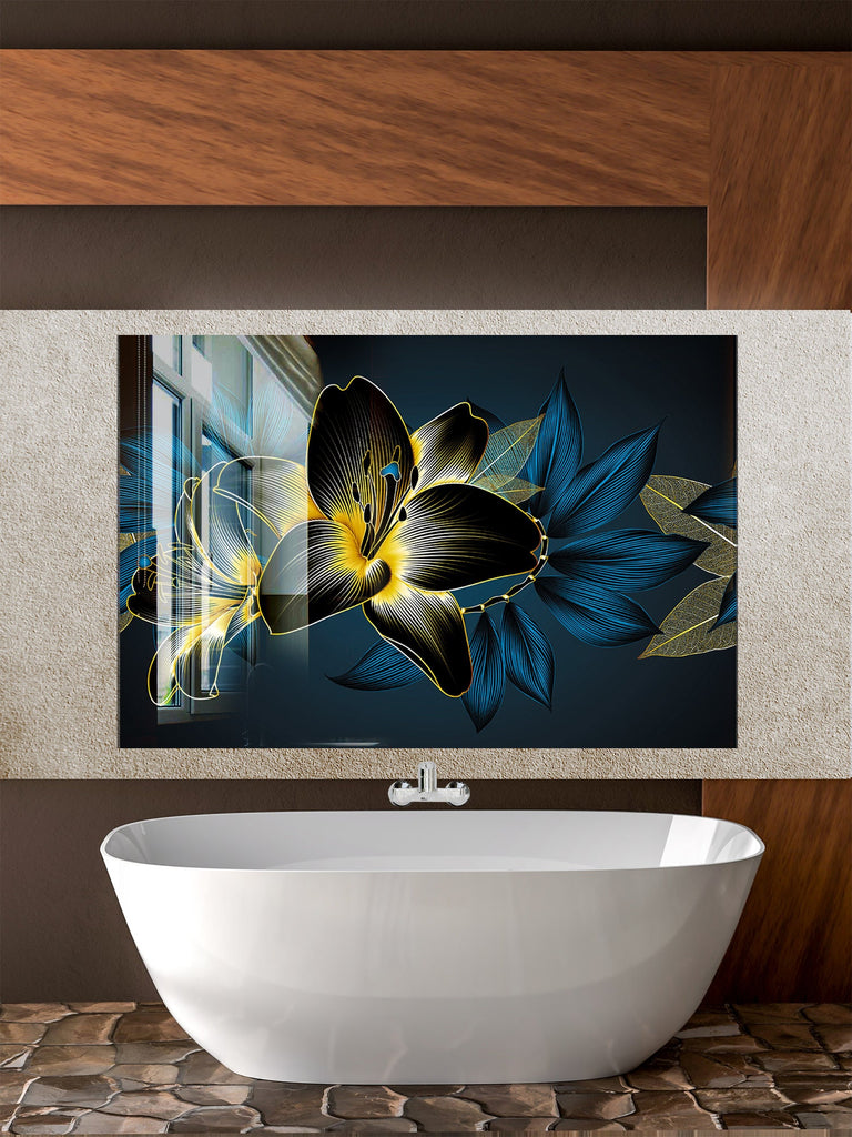 Botanical Floral Tempered Glass Backsplash-BacksplashArtworks
