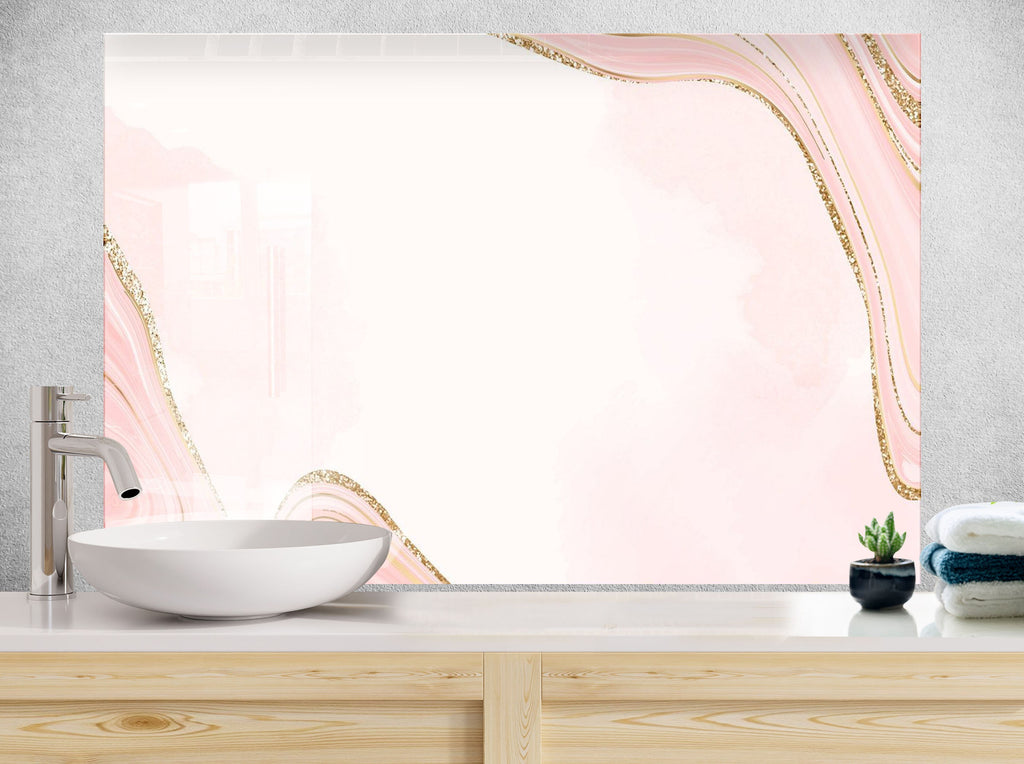 Soft Pink Marble with Gold Veins - Glass Kitchen Backsplash-BacksplashArtworks