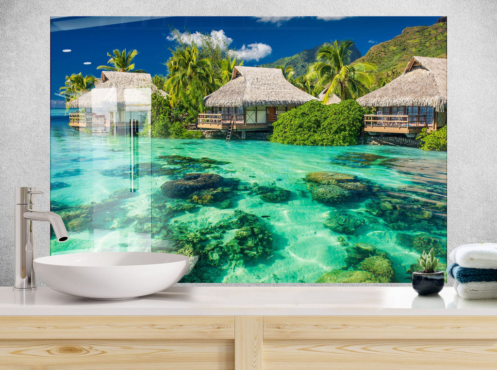 Tropical Overwater Bungalow Wall Art – Glass Backsplash-BacksplashArtworks