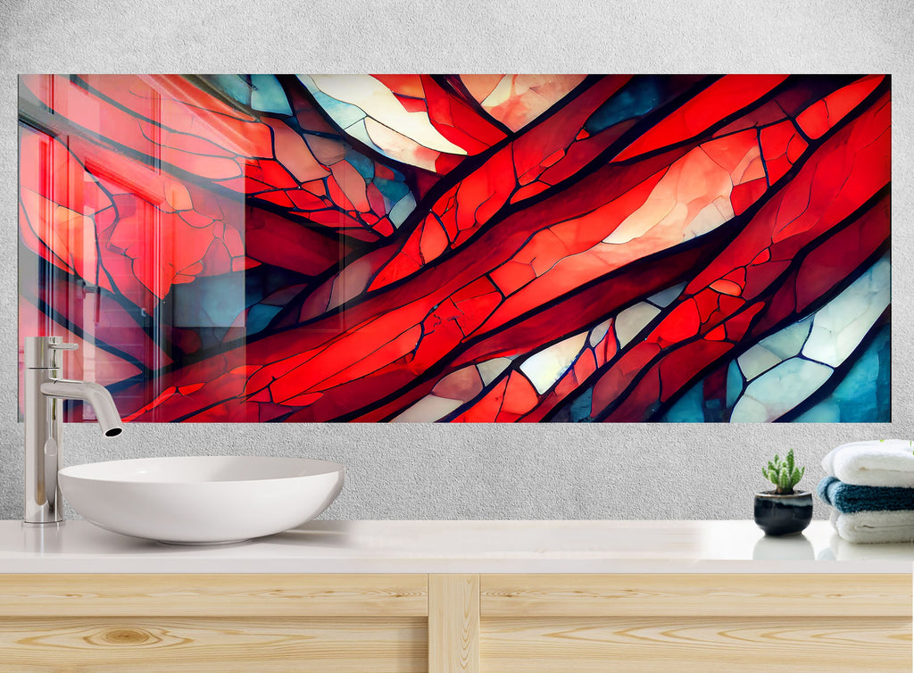Red Stained Design - Glass Kitchen Backsplash-BacksplashArtworks