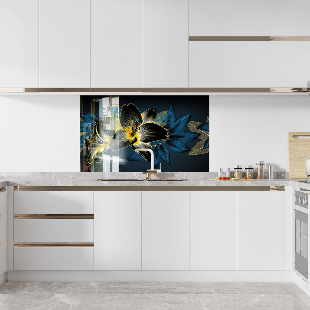 Botanical Floral Tempered Glass Backsplash-BacksplashArtworks