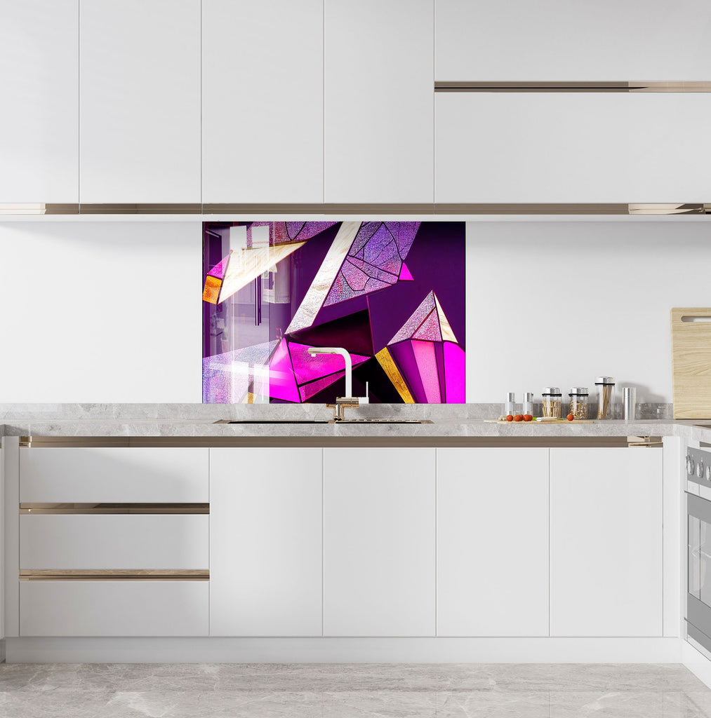 Modern Purple & Gold - Glass Kitchen Backsplash-BacksplashArtworks