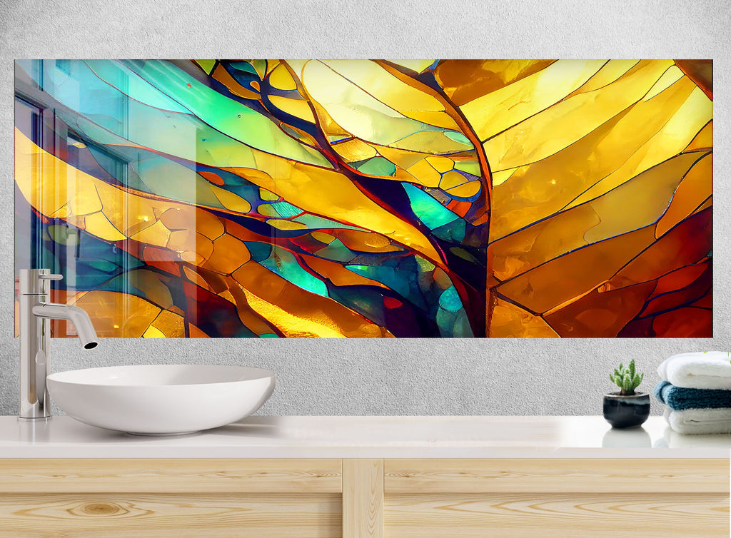 Golden & Yellow Stained - Glass Kitchen Backsplash-BacksplashArtworks