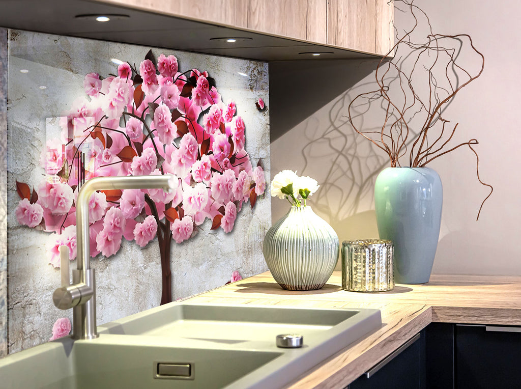 Botanical Floral Tempered Glass Backsplash-BacksplashArtworks