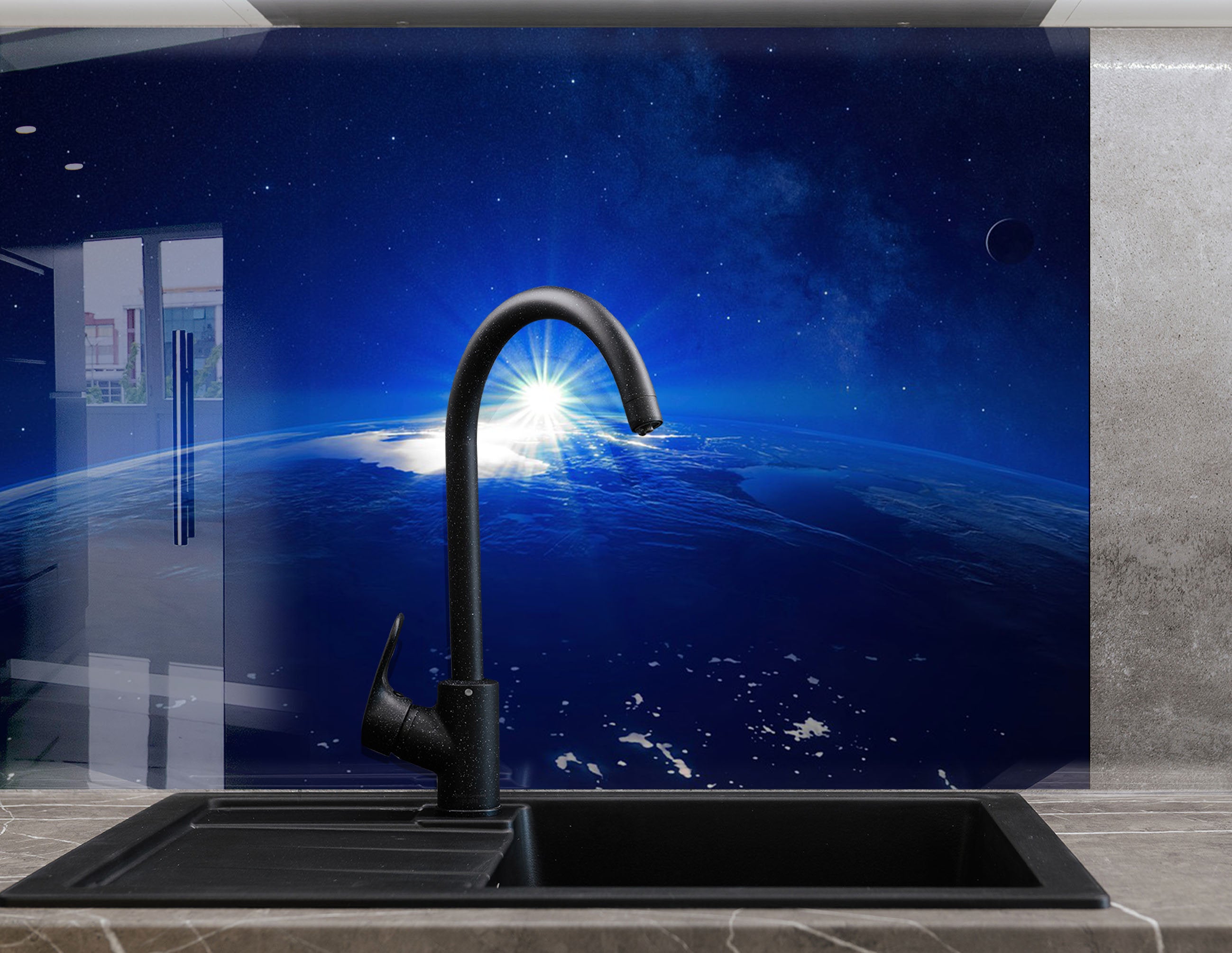 Earth from Space Cosmic Sunrise Backsplash | Backsplash Artworks ...