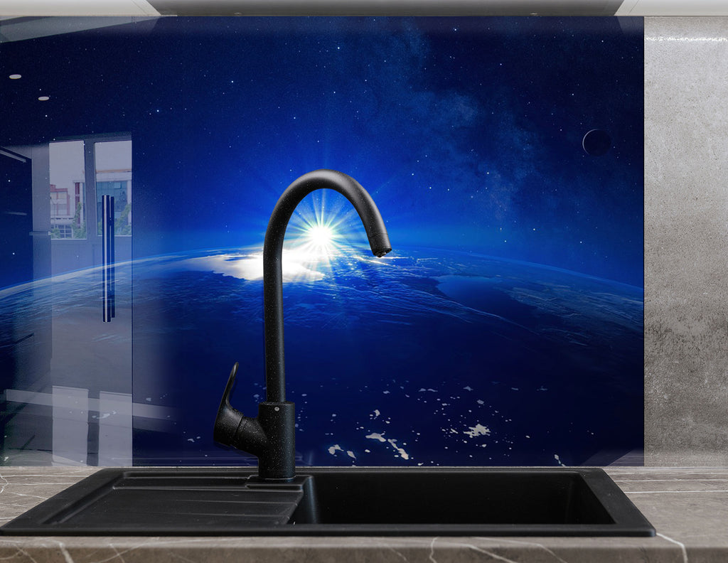 Earth from Space Glass Kitchen Backsplash – Cosmic Sunrise Design-BacksplashArtworks