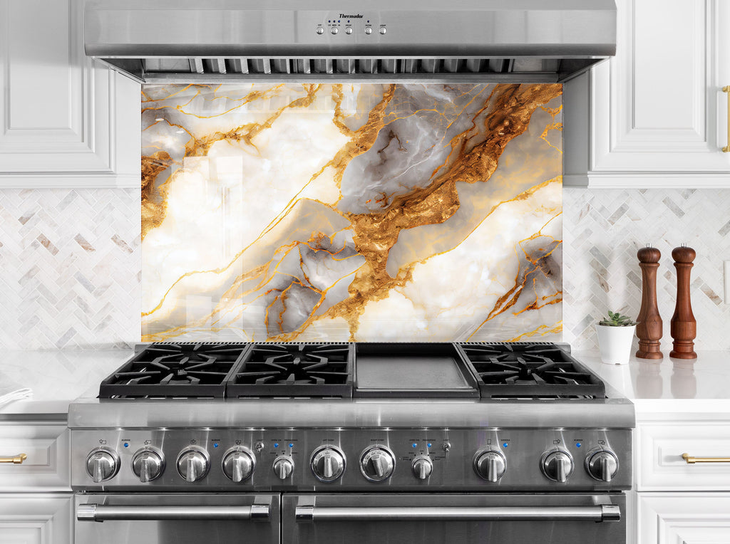 Luxe Gold Veins - Glass Kitchen Backsplash-BacksplashArtworks