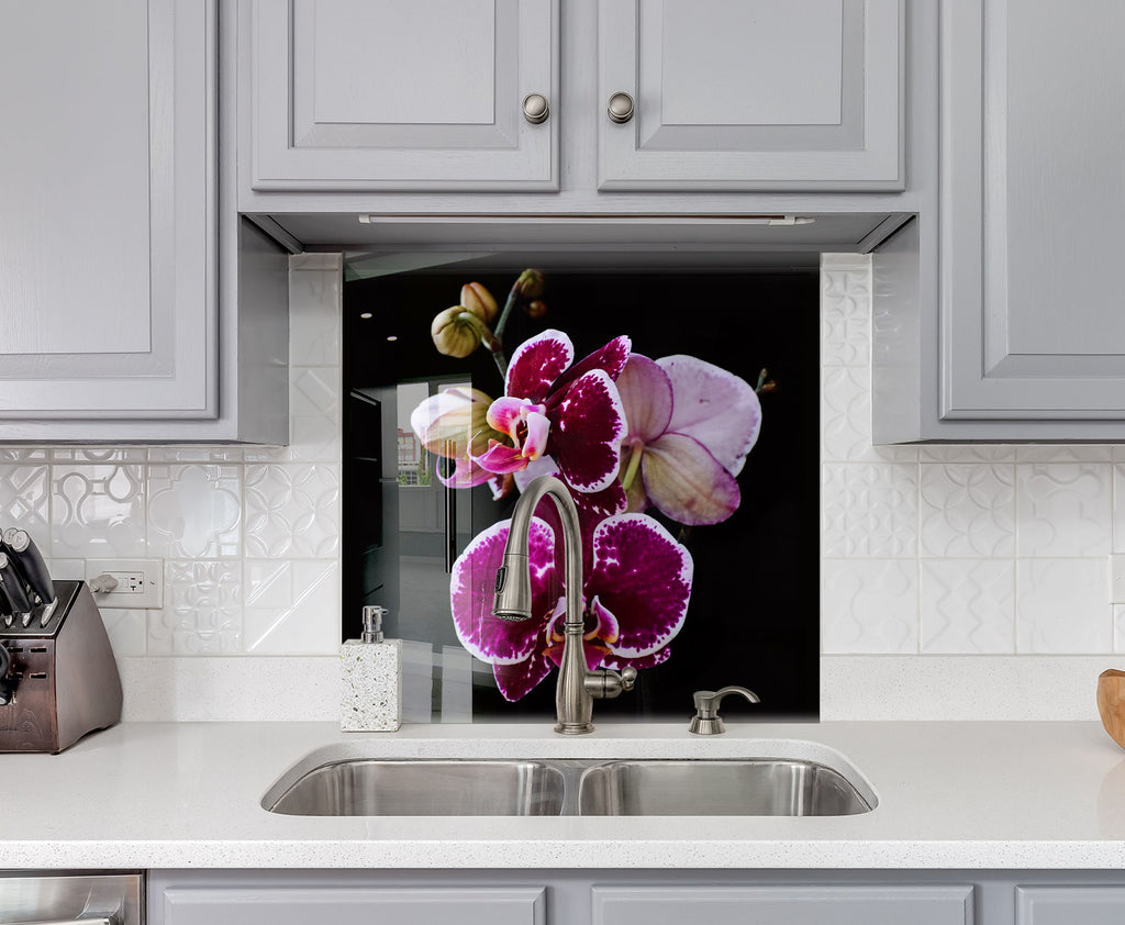 Purple Orchid Tempered Glass Backsplash-BacksplashArtworks