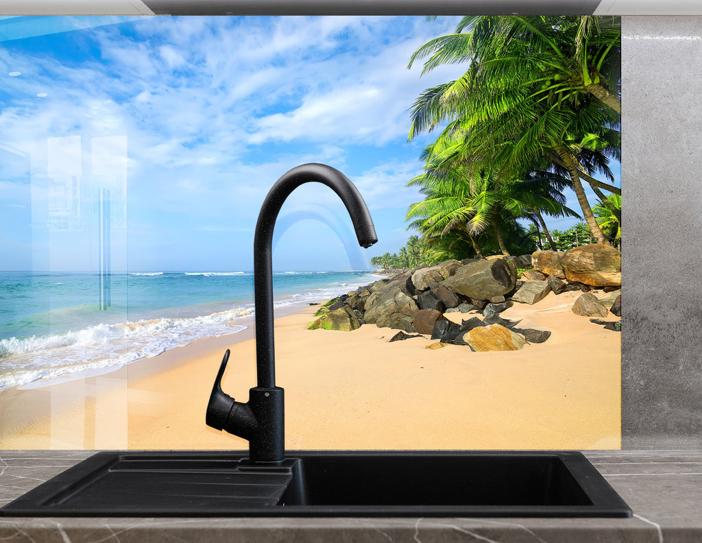 Tropical Beach Kitchen Backsplash – Stunning Tempered Glass Wall Art-BacksplashArtworks