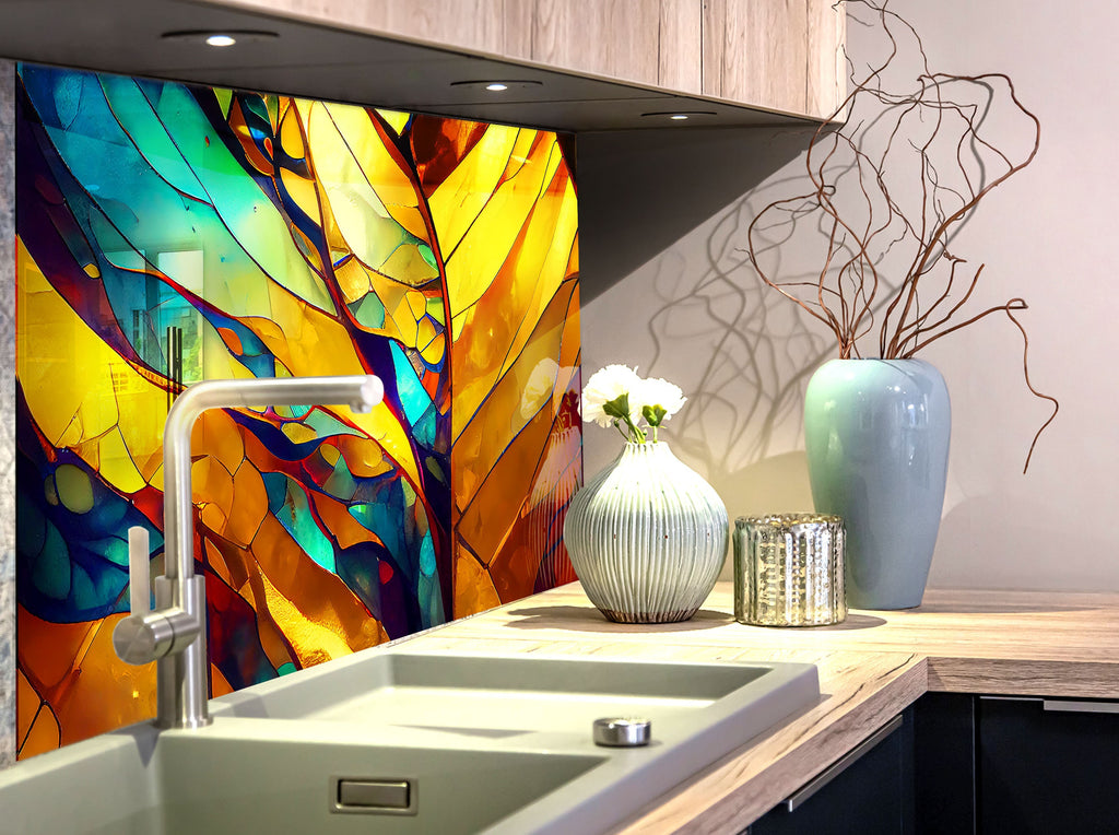 Golden & Yellow Stained - Glass Kitchen Backsplash-BacksplashArtworks