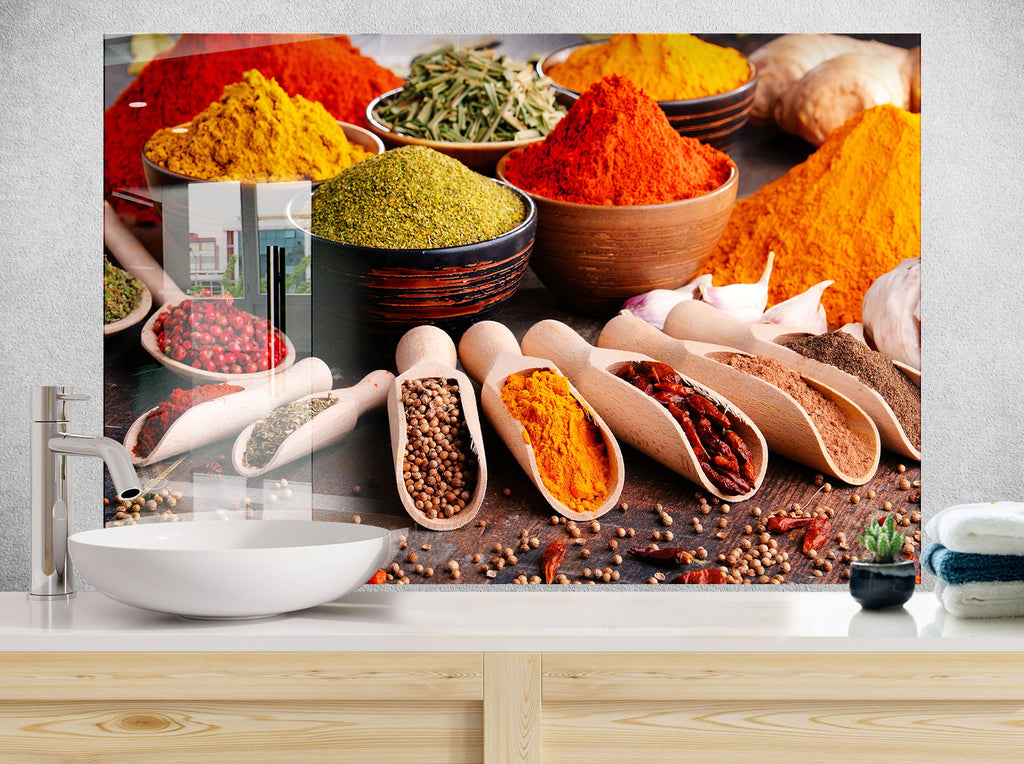 Vibrant Spice Market - Glass Kitchen Backsplash-BacksplashArtworks