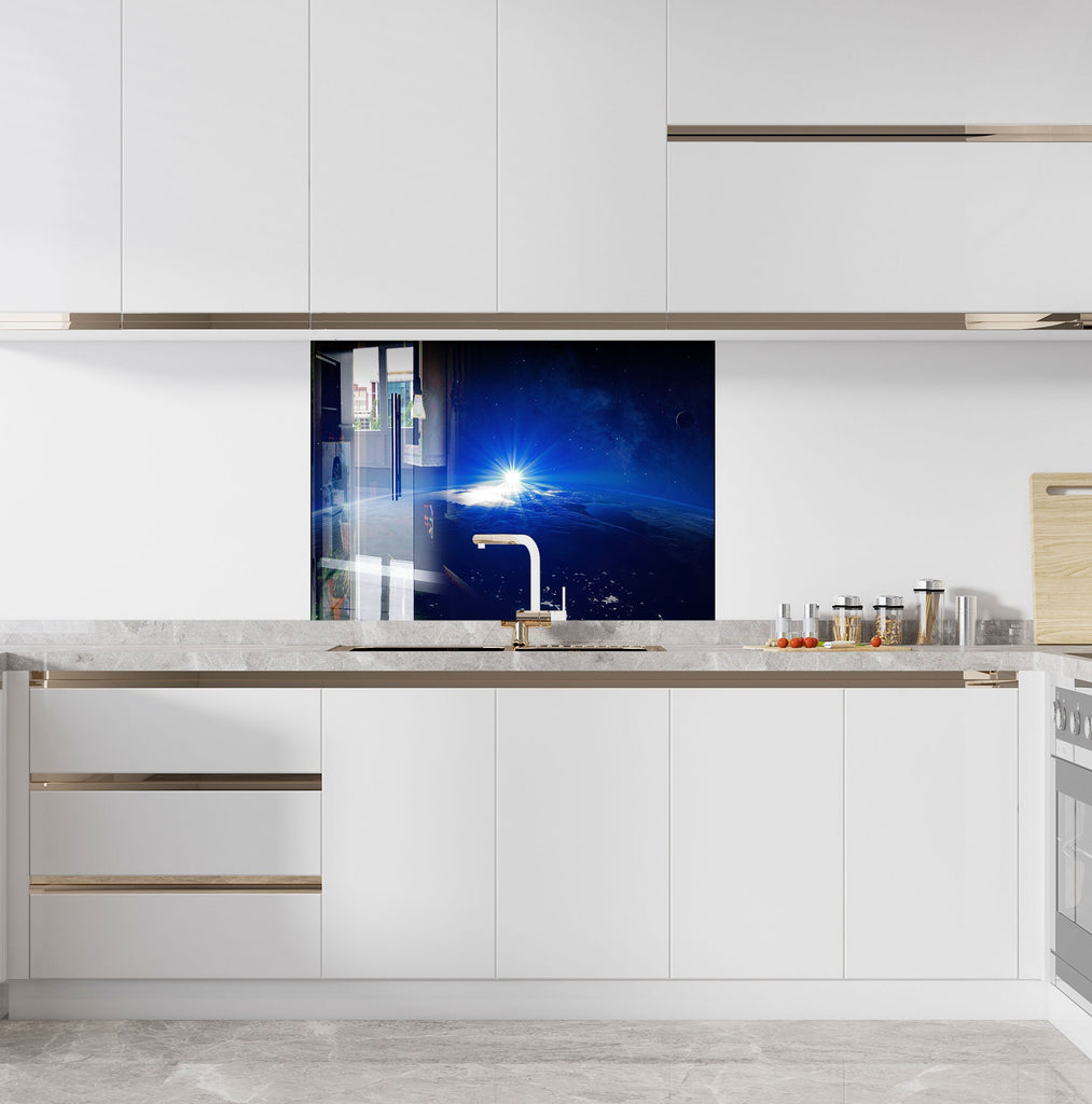 Earth from Space Glass Kitchen Backsplash – Cosmic Sunrise Design-BacksplashArtworks