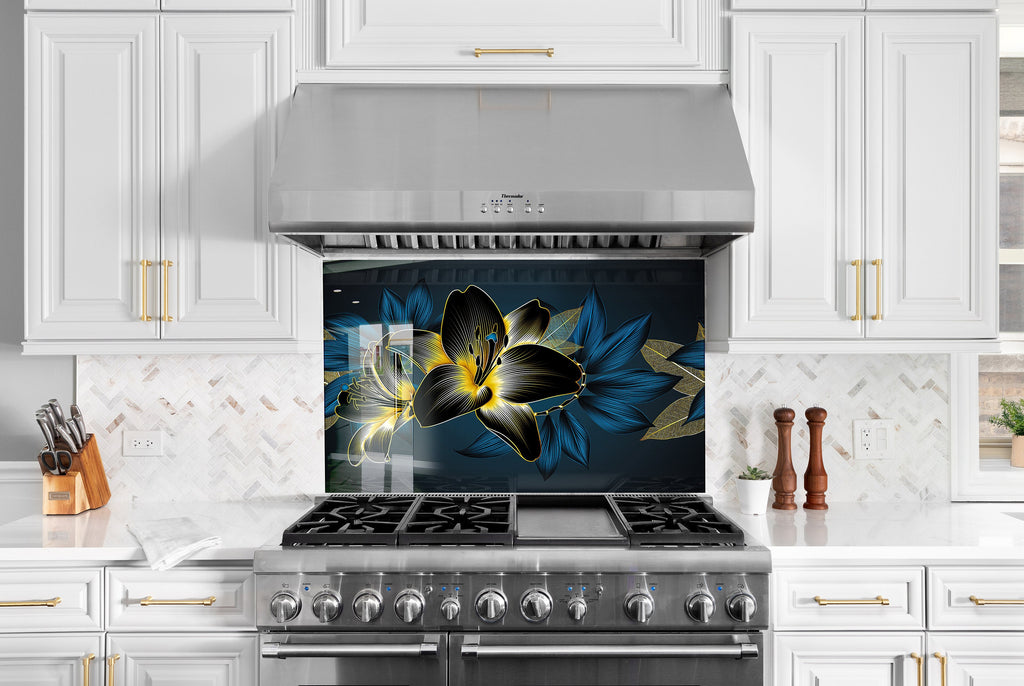 Botanical Floral Tempered Glass Backsplash-BacksplashArtworks