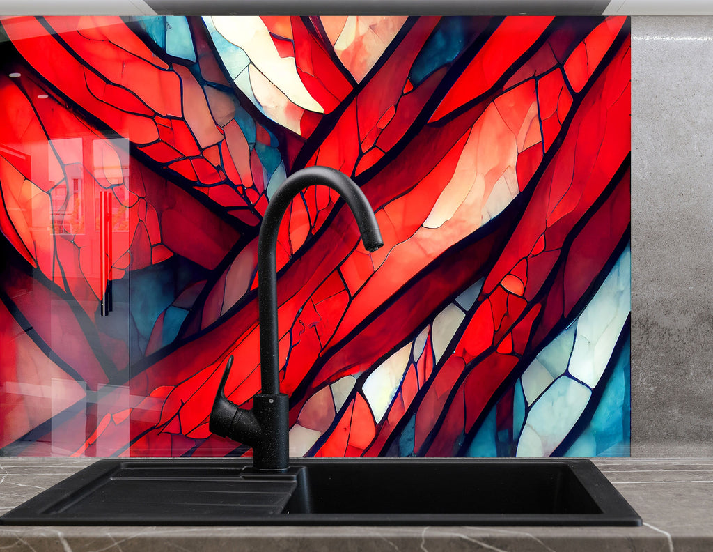 Red Stained Design - Glass Kitchen Backsplash-BacksplashArtworks