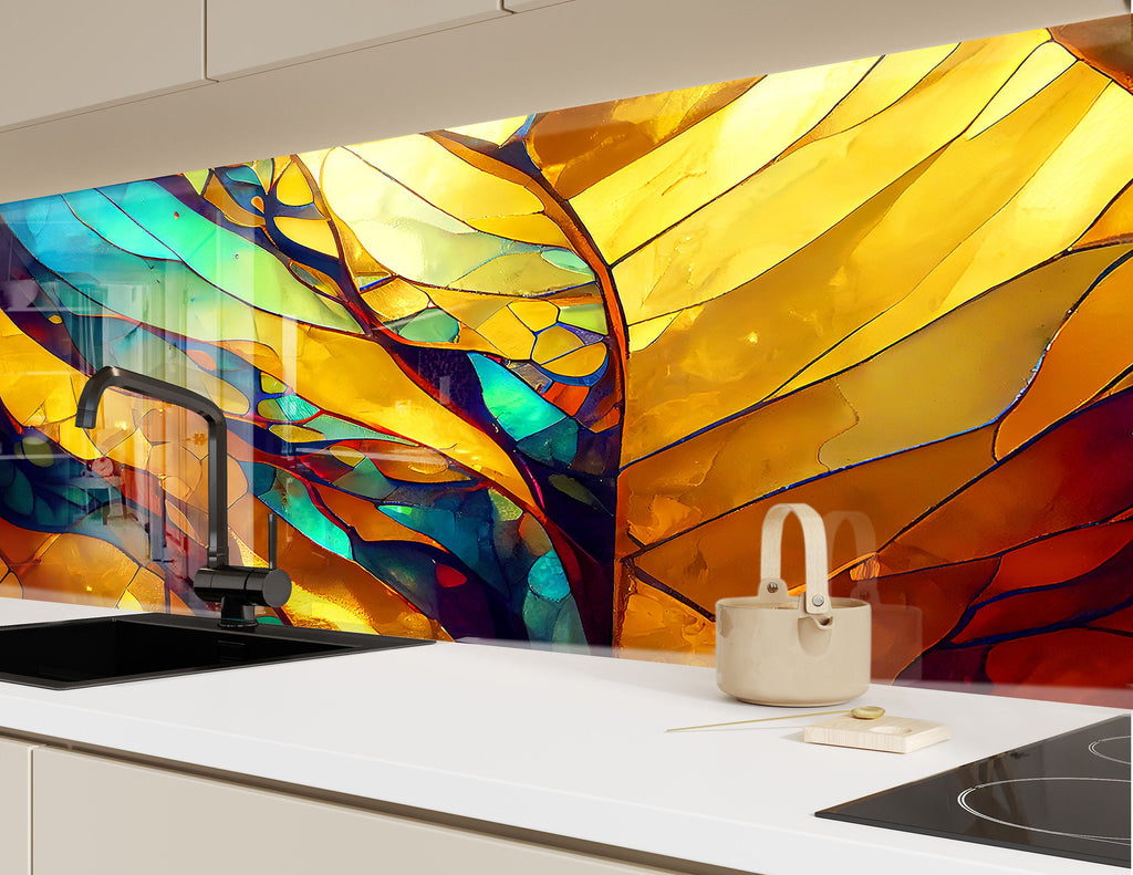 Golden & Yellow Stained - Glass Kitchen Backsplash-BacksplashArtworks