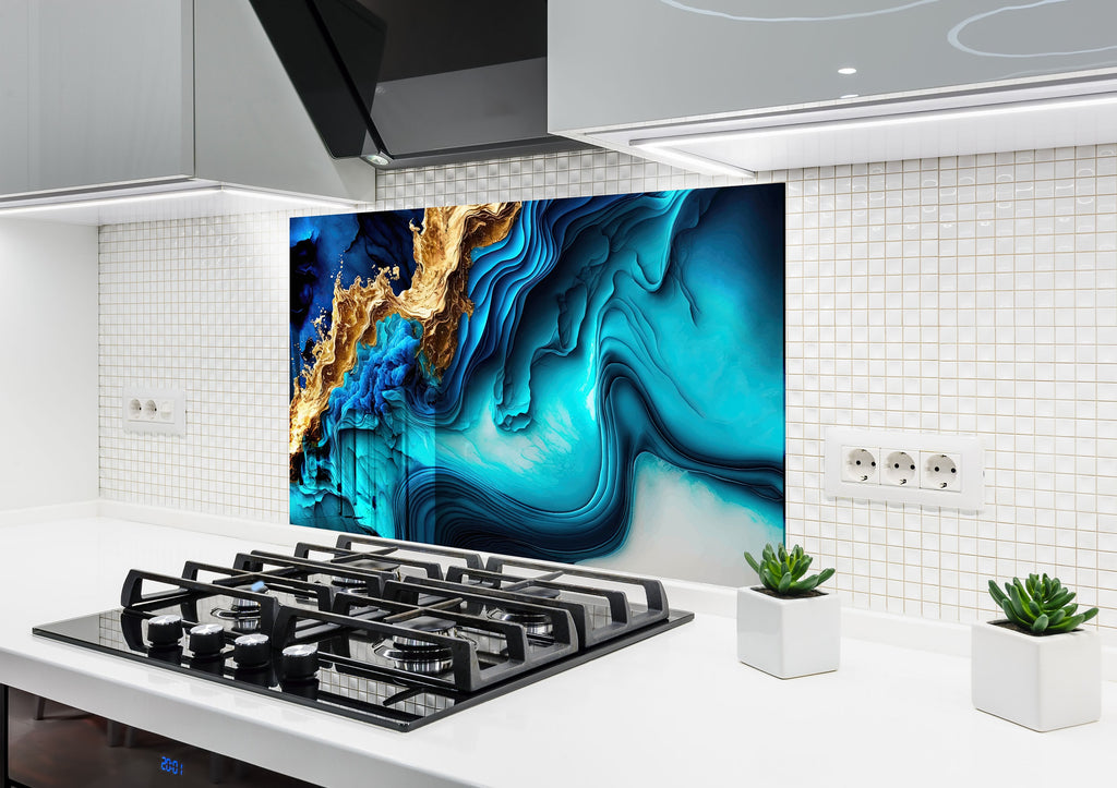 Oceanic Elegance - Glass Kitchen Backsplash-BacksplashArtworks