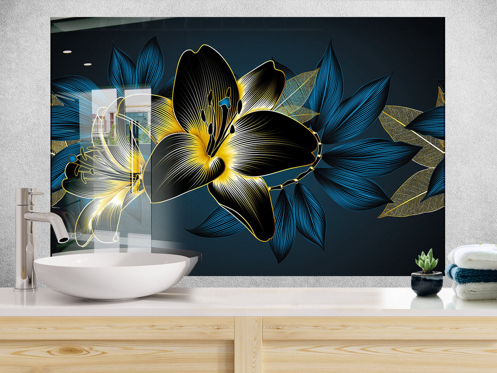 Botanical Floral Tempered Glass Backsplash-BacksplashArtworks