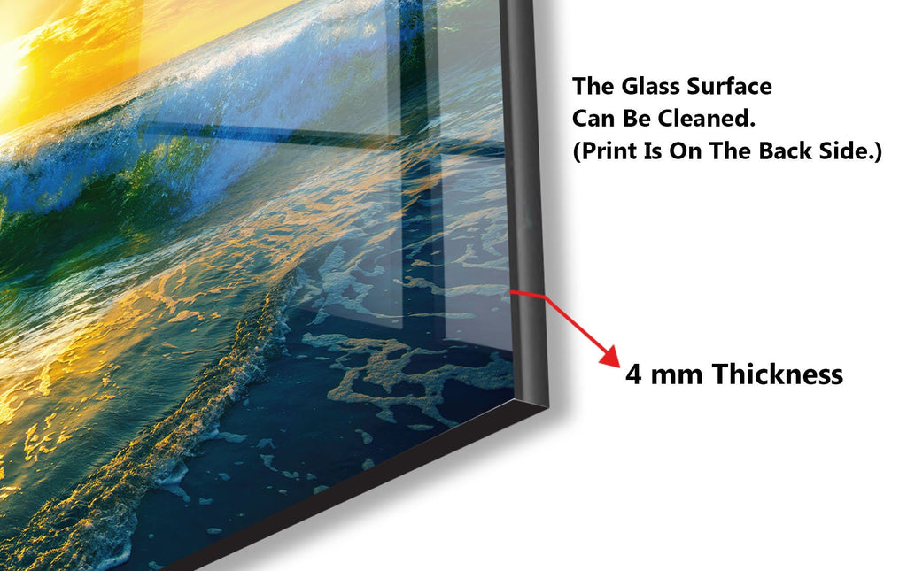 Golden Ocean Waves - Glass Kitchen Backsplash-BacksplashArtworks