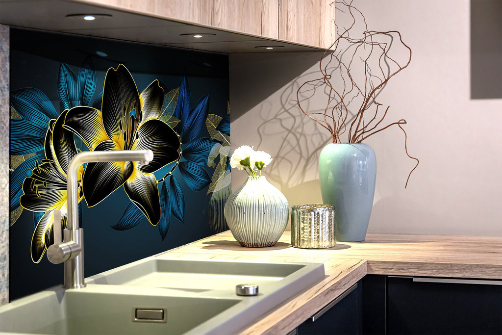 Botanical Floral Tempered Glass Backsplash-BacksplashArtworks