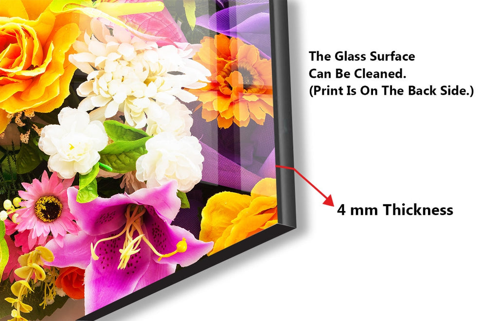 Colorful Flowers Tempered Glass Backsplash-BacksplashArtworks