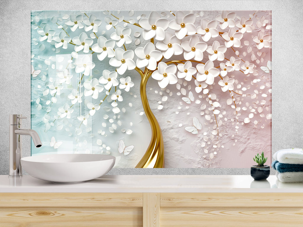Botanical Floral Tempered Glass Backsplash-BacksplashArtworks