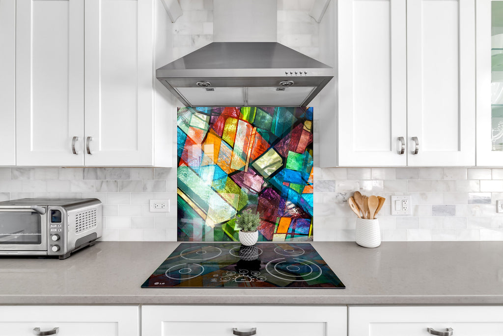 Colorful Geometric Stained - Glass Kitchen Backsplash-BacksplashArtworks