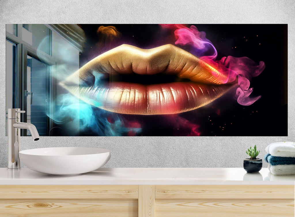 Golden Smoke Lips - Glass Kitchen Backsplash-BacksplashArtworks
