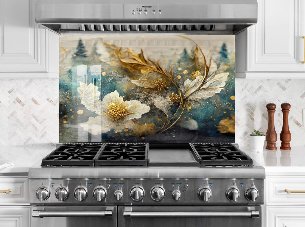 Botanical Floral Tempered Glass Backsplash-BacksplashArtworks