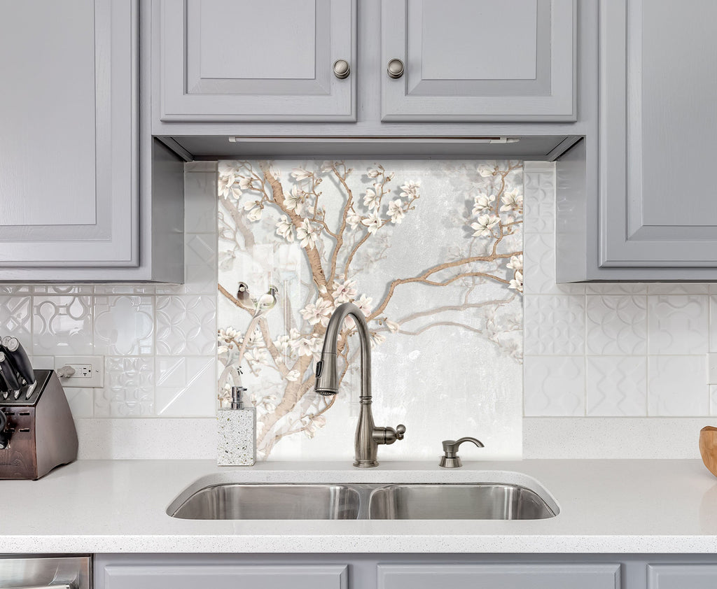 Floral & Botanical Tempered Glass Backsplash-BacksplashArtworks