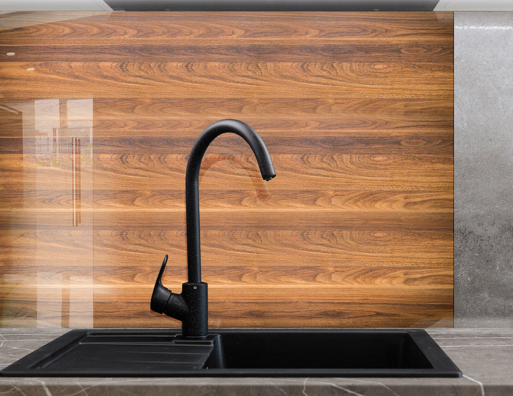 Natural Walnut Wood Pattern - Glass Kitchen Backsplash-BacksplashArtworks